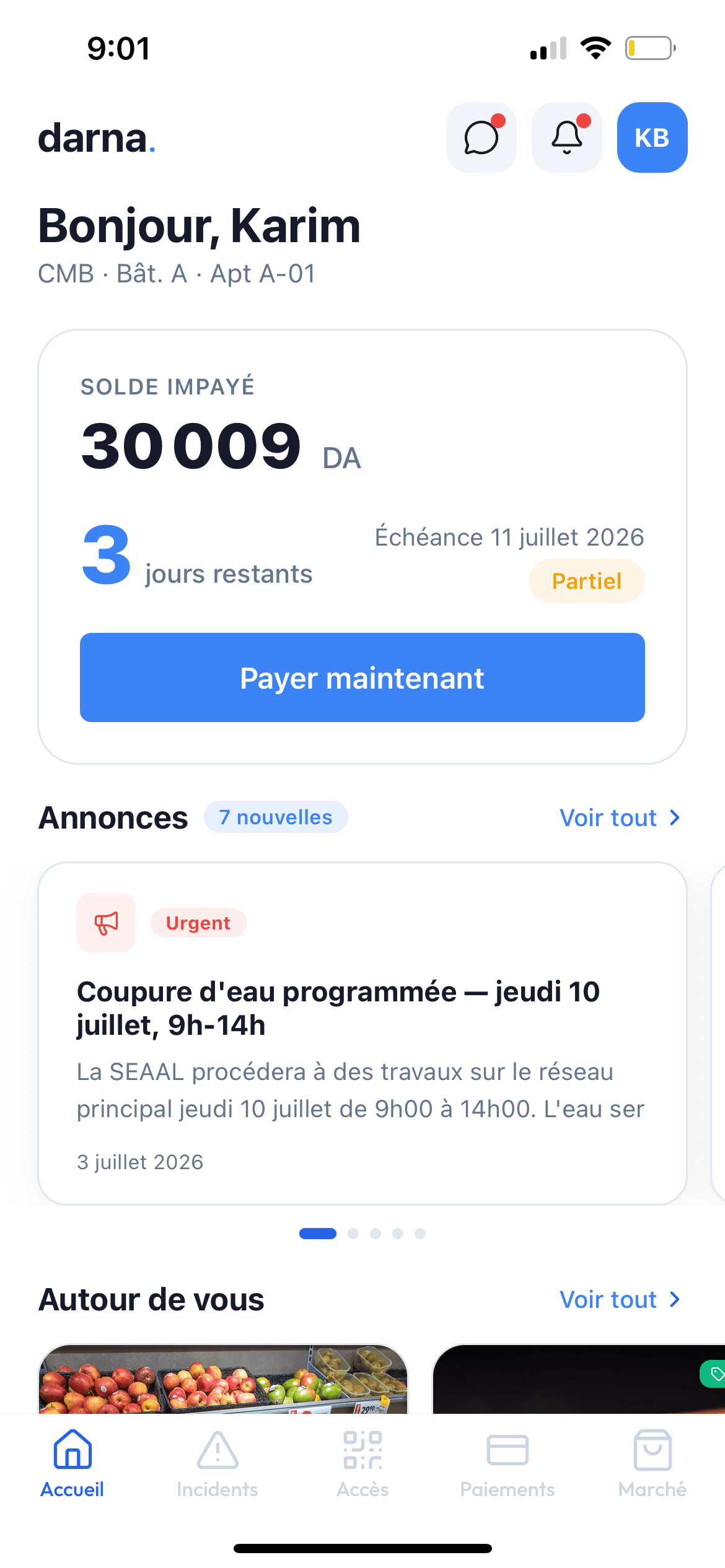 Accueil : solde, annonces, accès