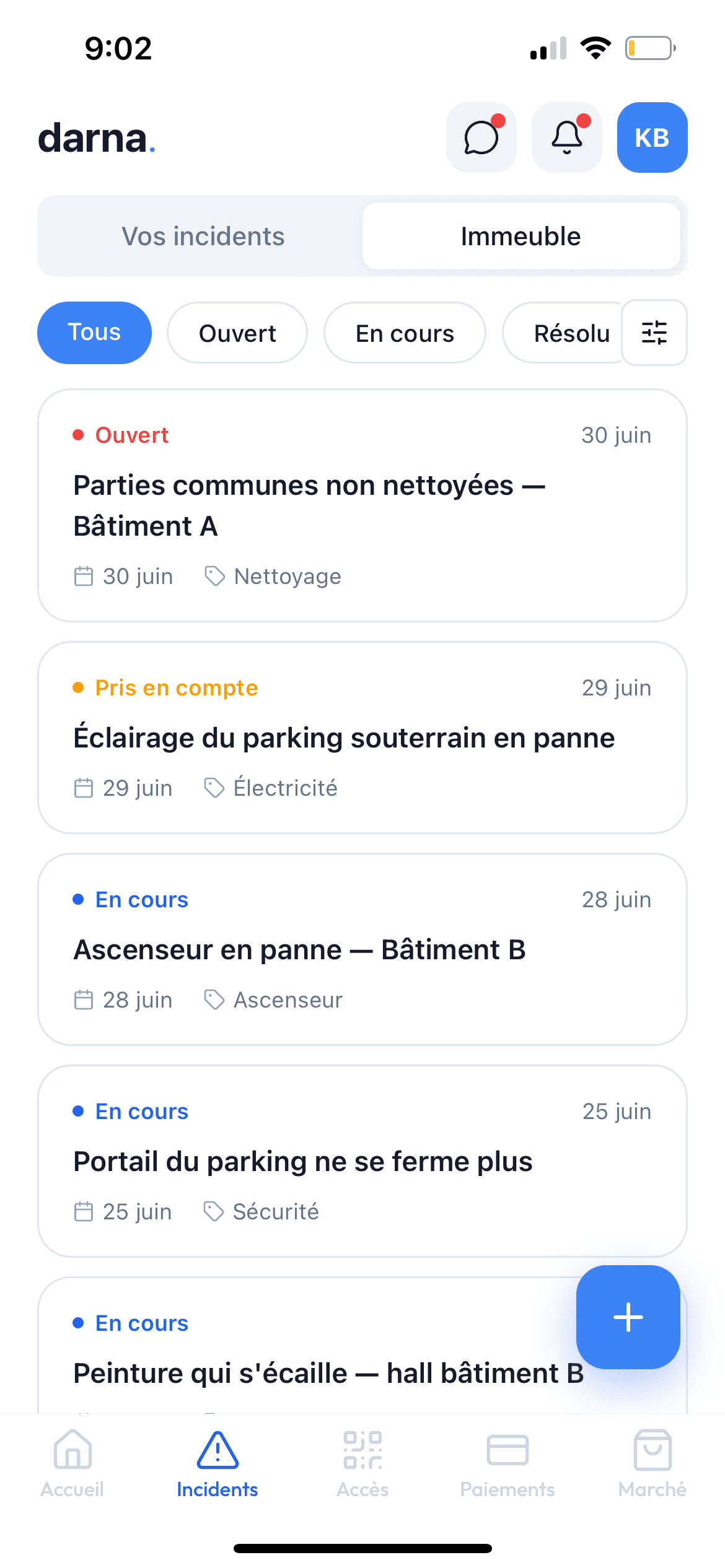 Incidents signalés et suivis